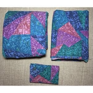 Springs Sheet Set Jeweled Marble QUEEN 90s Vtg Memphis Geo Abstract Multicolor